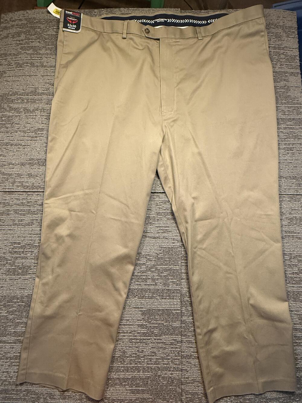 Roundtree & Yorke TravelSMART Pants Mens 52x30 Beige Chino Flat Front Straight